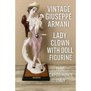 Giuseppe Armani Lady Clown w/Doll Figurine 1990s Capodimonte Italy 0743-C No Box